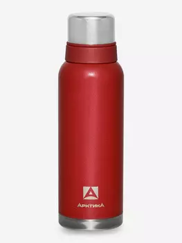 Термос с узким горлом и глухой пробкой, 2 накручивающиеся чашки в комплекте. Молотковая эмаль на корпусе дополнительно защищает термос от сколов и царапин. Объем 1,2 л., Красный