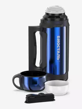 Термос универсальный Биосталь Авто 1700 мл, с ручкой и ремешком, Синий