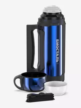 Термос универсальный Биосталь Авто 1900 мл, с ручкой и ремешком, Синий