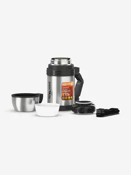 Термос универсальный Биосталь Спорт 1000 мл, с ручкой и ремешком, Серебряный