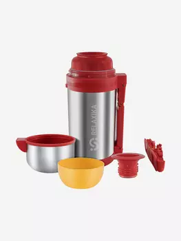 Термос универсальный Relaxika 201 1200 мл, с ручкой и ремешком, Серебряный