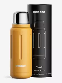 Термос вакуумный для напитков BOBBER Flask 1 литр пробка с наливными каналами, тепло до 48 часов, оранжевый, Оранжевый