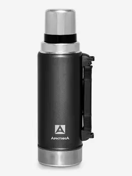 Термос вакуумный с классической пробкой и ручкой 1250 мл. Покрытие из молотковой эмали, Черный