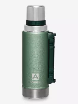 Термос вакуумный с классической пробкой и ручкой 1250 мл. Покрытие из молотковой эмали, Зеленый