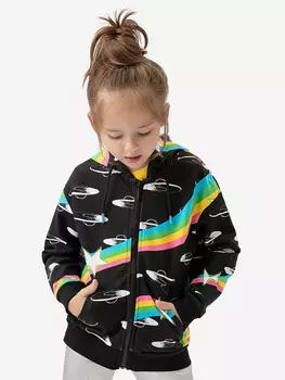 Толстовка для девочки на молнии с капюшоном и карманами черная Button Blue, Черный