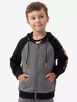 Толстовка для мальчика на молнии с капюшоном и карманами серая Button Blue, Серый