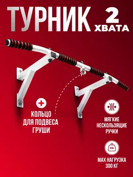 Турник настенный 2 хвата усиленный с упорами 98 см Гантели-в-Деле белый, Белый