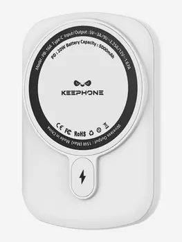 Ультратонкий беспроводной блок питания KEEPHONE Ultra Slim / Быстрая зарядка аккумулятора 5000 мАч Повербанк — Белый, Белый