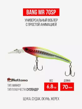 Воблер для рыбалки Bang MR 70SP 6,8g приманка на щуку судака, Мультицвет