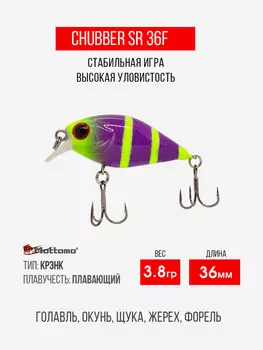 Воблер Mottomo Chubber 36F 3,8g Violet Chartreuse, Зеленый