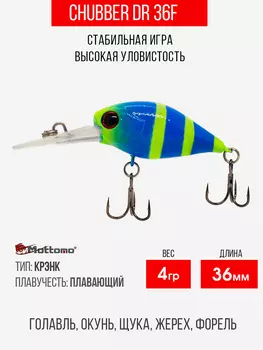 Воблер Mottomo Chubber DR 36F 4g Blue Chartreuse, Синий