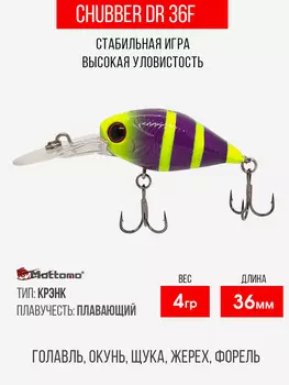 Воблер Mottomo Chubber DR 36F 4g Yellow Chartreuse, Зеленый