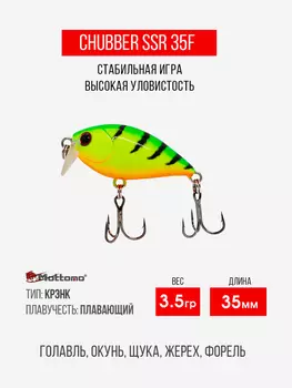 Воблер Mottomo Chubber SSR 35F 3,5g Lime Tiger, Зеленый