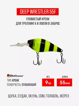 Воблер Mottomo Deep Wrestler 55F 9g Chartreuse Black, Черный