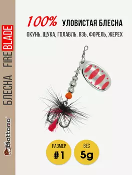 Вращающаяся блесна для рыбалки Mottomo Fire Blade #1 5g Silver 24, Мультицвет