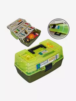 Ящик рыболовный пластиковый Salmo компактный с 3 подъемными полками, Зеленый