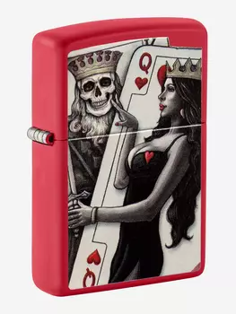 Зажигалка бензиновая ZIPPO 48624 Skull King Queen Beauty, Красный