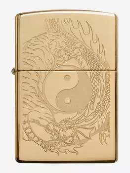 Зажигалка бензиновая ZIPPO 49024 Tiger and Dragon, Золотой