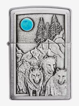 Зажигалка бензиновая ZIPPO 49295 Wolf Pack and Moon Emblem, Серебряный