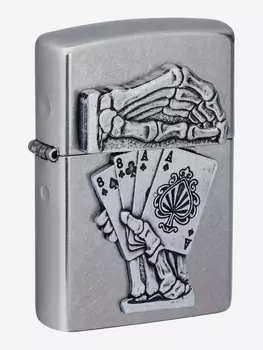 Зажигалка бензиновая ZIPPO 49536 Dead Mans Hand Emblem, Серебряный