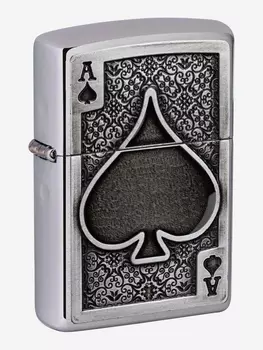 Зажигалка бензиновая ZIPPO 49637 Ace Of Spades Emblem, Серебряный