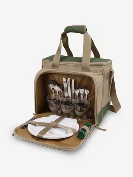 Зеленая сумка-холодильник 4100 с набором посуды на 3 чел, Зеленый