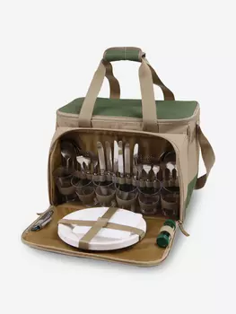 Зеленая сумка-холодильник 4100 с набором посуды на 6 чел, Зеленый