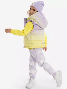 Жилет утепленный с капюшоном и принтом разноцветный для девочки Button Blue, Фиолетовый