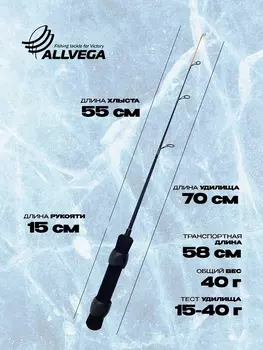 Зимнее удилище ALLVEGA Leader 70MH (15-40г) 70см, Черный