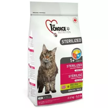 1st Choice Sterilized для кошек с КУРИЦЕЙ и бататом - 2.4 кг повседневный супер премиум для взрослых с курицей мешок Импортный корм 1 уп. х 1 шт. х 2.4 кг