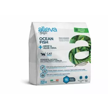 Alleva Holistic Cat Adult Ocean Fish сухой корм для взрослых кошек с океанической РЫБОЙ, коноплей и алое вера - 400 г повседневный супер премиум беззерновые для взрослых с алоэ вера для всех пород мешок Импортный корм 1 уп. х 1 шт. х 0.4 кг