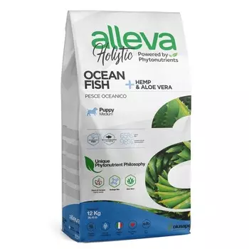 Alleva Holistic Puppy Fish Medium сухой корм для щенков средних пород, берем. и корм. сук, с океанической рыбой, коноплей и алое вера повседневный холистик холистики для щенков с рыбой породы среднего размера мешок Италия 1 уп. х 1 шт. х 12 кг