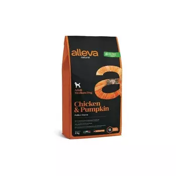 Alleva Natural Adult Chicken And Pumpkin Medium сухой корм для взрослых собак с курицей и тыквой - 2 кг повседневный супер премиум зерновые для взрослых с рыбой для всех пород мешок Италия 1 уп. х 1 шт. х 2 кг