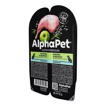 AlphaPet Superpremium влажный корм для собак с чувствительным пищеварением, с КРОЛИКОМ и яблоком, в ламистерах - 100 г повседневный супер премиум для взрослых с кроликом для всех пород консервы (в железной банке) Российский корм 1 уп. х 1 шт. х 0.1 кг