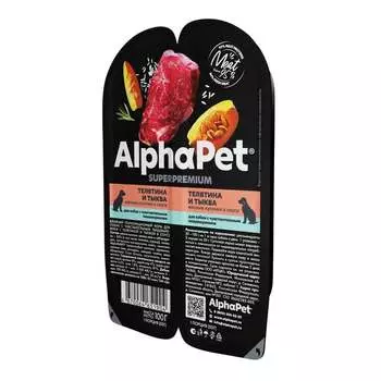 AlphaPet Superpremium влажный корм для собак с чувствительным пищеварением, с ТЕЛЯТИНОЙ и тыквой, в ламистерах - 100 г повседневный супер премиум для взрослых с телятиной для всех пород консервы (в железной банке) Российский корм 1 уп. х 1 шт. х 0.1 кг