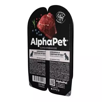 AlphaPet Superpremium влажный корм для взрослых собак, с ОЛЕНИНОЙ и северными ягодами, в ламистерах - 100 г повседневный супер премиум для взрослых с олениной для всех пород консервы (в железной банке) Российский корм 1 уп. х 15 шт. х 1.5 кг