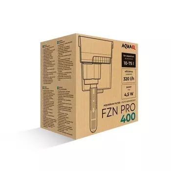 Aquael FZN PRO 400 Фильтр навесной для аквариума, 10-75 л, 320 л/ч, 4,2 Вт Польша 1 уп. х 1 шт. х 0.675 кг