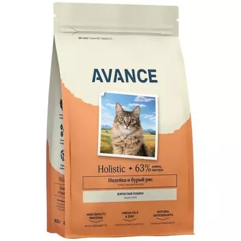 Avance Holistic Adult сухой корм для собак, с ИНДЕЙКОЙ и бурым рисом - 400 г холистик для взрослых с индейкой для всех пород мешок Российский корм 1 уп. х 1 шт. х 0.4 кг