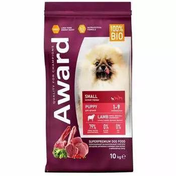 Award Medium Puppy Turkey сухой корм для щенков от 1 мес, беременных и кормящих сук, мелких пород, с ЯГНЕНКОМ, ИНДЕЙКОЙ, брокколи и брусникой - 10 кг повседневный супер премиум для щенков с брусникой породы мелкого размера мешок Российский корм 1 уп. х 1 шт. х 10 кг