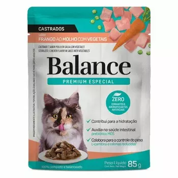 Balance Cat Sterilized влажный корм для стерилизованных кошек, полнорационный, с курицей, морковью и горошком, в соусе, в паучах - 85 г для кормления премиум холистики для взрослых с курицей для всех пород паучи Бразилия 1 уп. х 18 шт. х 1.53 кг