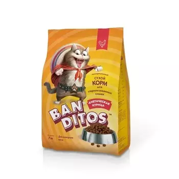 Banditos Диетическая Курица полнорационный сухой корм для кошек, склонных к лишнему весу, и стерилизованных кошек и кастрированных котов, с КУРИЦЕЙ - 7 кг повседневный премиум для взрослых с курицей для всех пород мешок Российский корм 1 уп. х 1 шт. х 7 кг