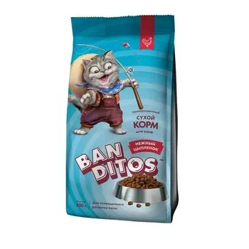 Banditos Нежный Цыпленок полнорационный сухой корм для котят до 12 месяцев, беременных и кормящих кошек, с КУРИЦЕЙ - 400 г повседневный премиум для котят с курицей для всех пород мешок Российский корм 1 уп. х 1 шт. х 0.4 кг
