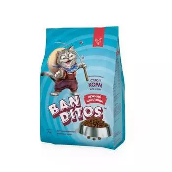 Banditos Нежный Цыпленок полнорационный сухой корм для котят до 12 месяцев, беременных и кормящих кошек, с КУРИЦЕЙ - 7 кг повседневный премиум для котят с курицей для всех пород мешок Российский корм 1 уп. х 1 шт. х 7 кг