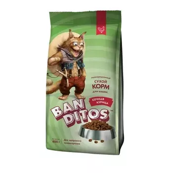 Banditos Сочная Курица полнорационный сухой корм для кошек, с КУРИЦЕЙ - 400 г повседневный премиум для взрослых с курицей для всех пород мешок Российский корм 1 уп. х 1 шт. х 0.4 кг
