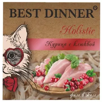 Best Dinner Holistic влажный корм для стерилизованных кошек, с КУРИЦЕЙ и клюквой, в ламистерах - 75 г повседневный холистик холистики для взрослых с курицей для всех пород паштет и ламистеры Российский корм 1 уп. х 6 шт. х 0.45 кг