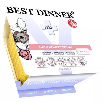 Best Dinner Vet Profi Gastrointestinal Low Fat влажный корм для собак, с ГОВЯДИНОЙ, паштет, в ламистерах - 100 г ветеринарный супер премиум для взрослых с говядиной для всех пород паштет и ламистеры Российский корм 1 уп. х 14 шт. х 1.4 кг