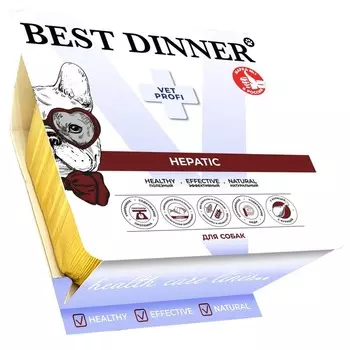 Best Dinner Vet Profi Hepatic влажный корм для собак, с КУРИЦЕЙ, паштет, в ламистерах - 100 г ветеринарный супер премиум для взрослых с курицей для всех пород паштет и ламистеры Российский корм 1 уп. х 14 шт. х 1.4 кг