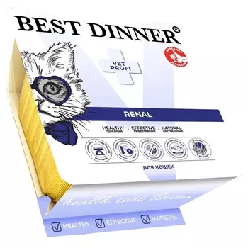 Best Dinner Vet Profi Renal влажный корм для кошек, с ЯГНЕНКОМ, паштет, в ламистерах - 100 г ветеринарный супер премиум для взрослых с ягненком для всех пород паштет и ламистеры Российский корм 1 уп. х 14 шт. х 1.4 кг