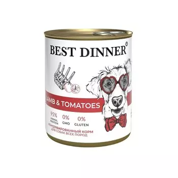 Best Dinner влажный корм для щенков и собак, с ЯГНЕНКОМ и томатами, в консервах - 850 г премиум для всех возрастов с ягненком для всех пород консервы (в железной банке) Российский корм 1 уп. х 6 шт. х 5.1 кг