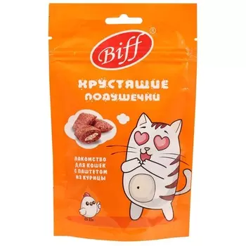 Biff лакомства для кошек, хрустящие подушечки с паштетом из курицы - 60 г для взрослых с курицей для всех пород Россия 1 уп. х 1 шт. х 0.06 кг